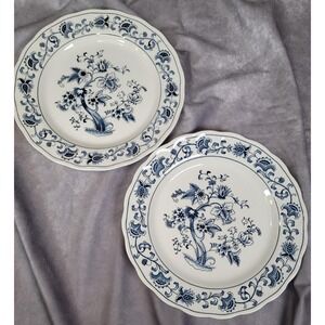 Vintage Nikko Japan Ming Tree Double Phoenix Blue Dinner Plates Set of 2